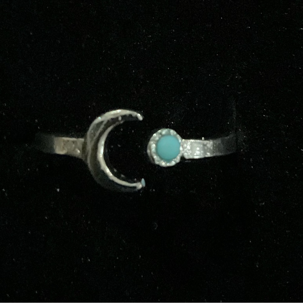 Blue Crescent Moon Ring Size 6
